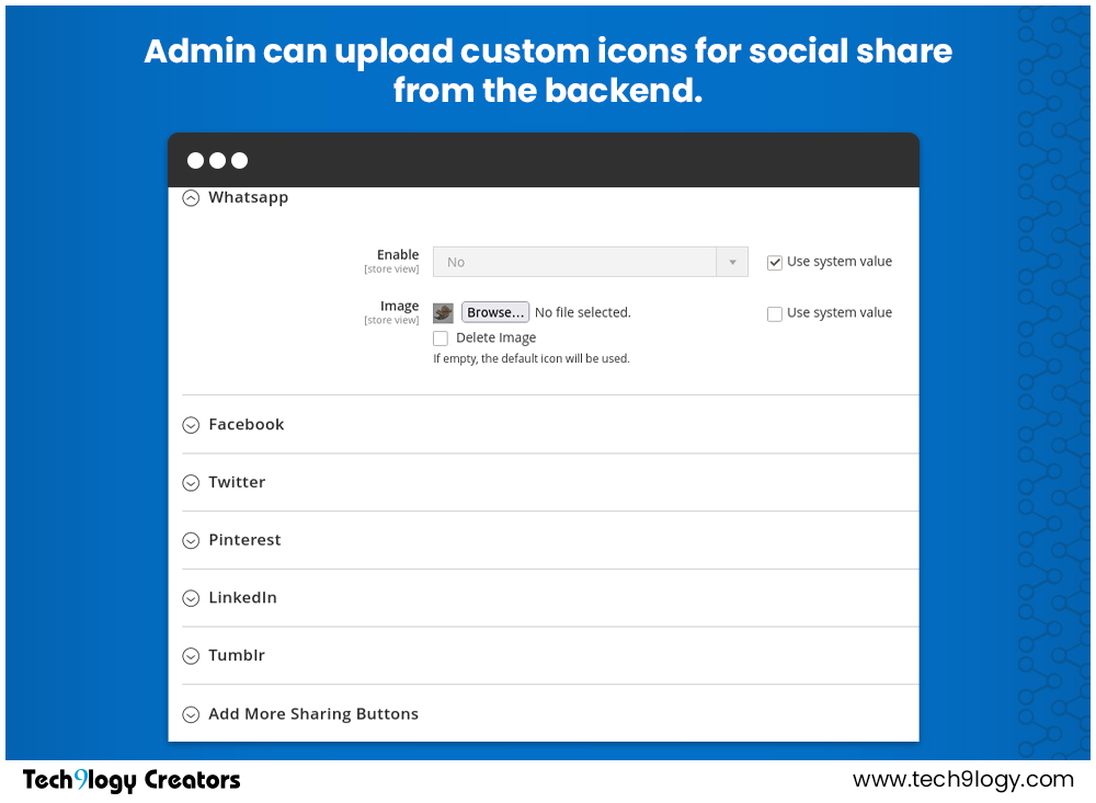 Upload customized social media icons