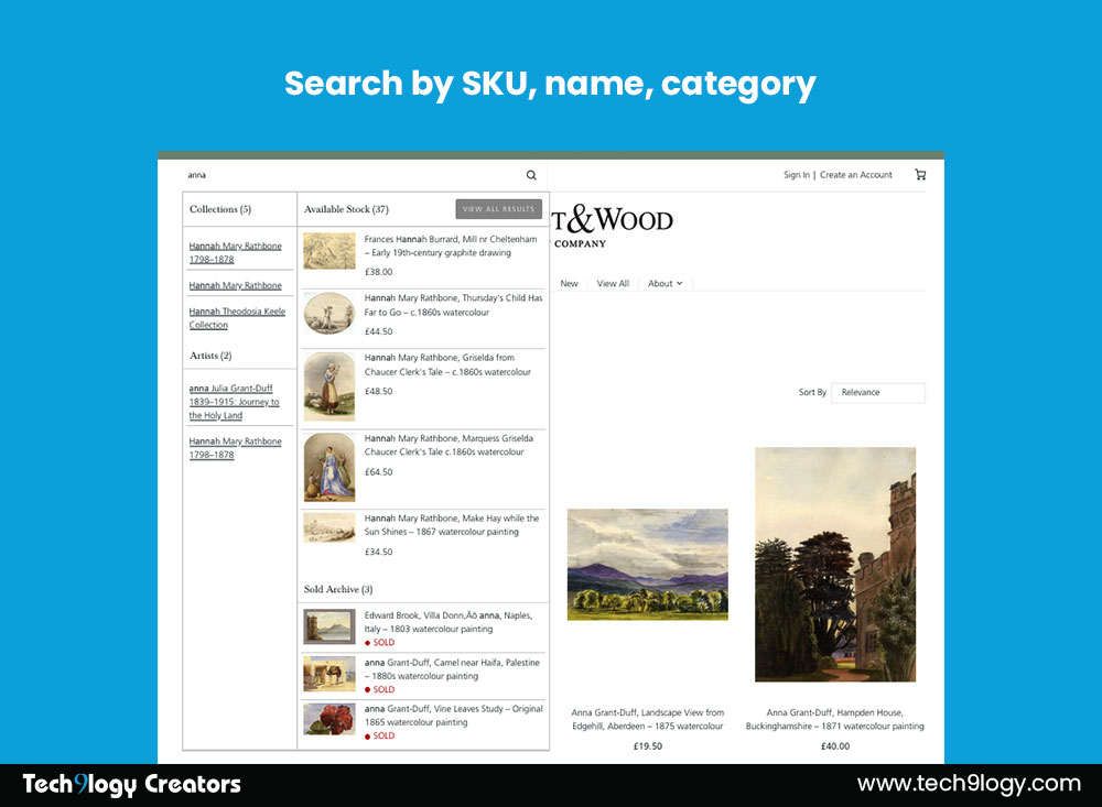 Search by SKU, name, and category