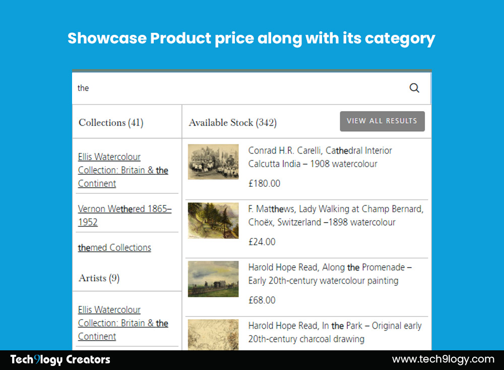 Showcase Product price along with its category