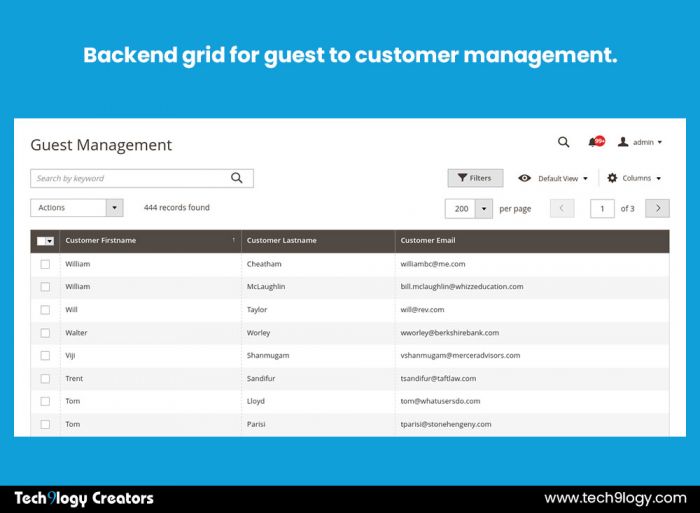 Backend grid for multiple guest-to-customer account